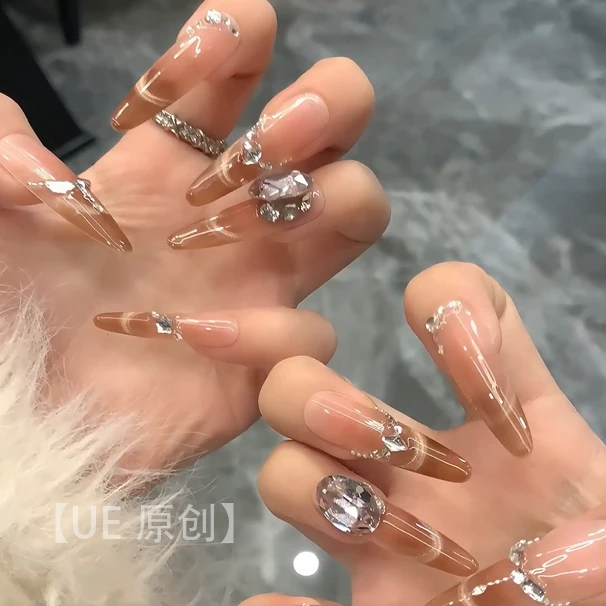 【UE原创】冰透渐变微笑猫眼精品K9钻合金链条爆闪琴岛爆闪穿戴甲