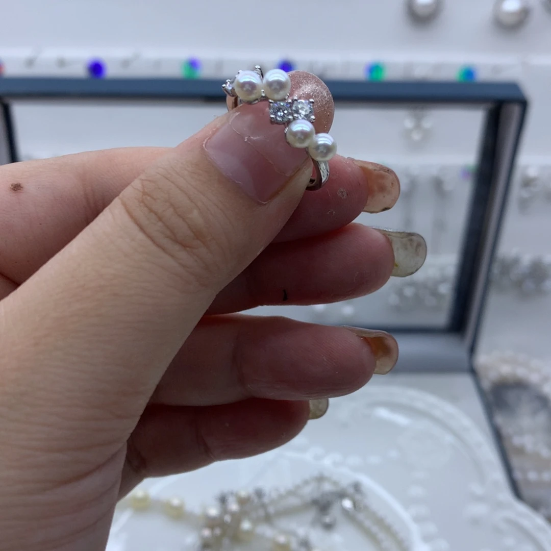 银S925镶嵌戒指淡水珍珠