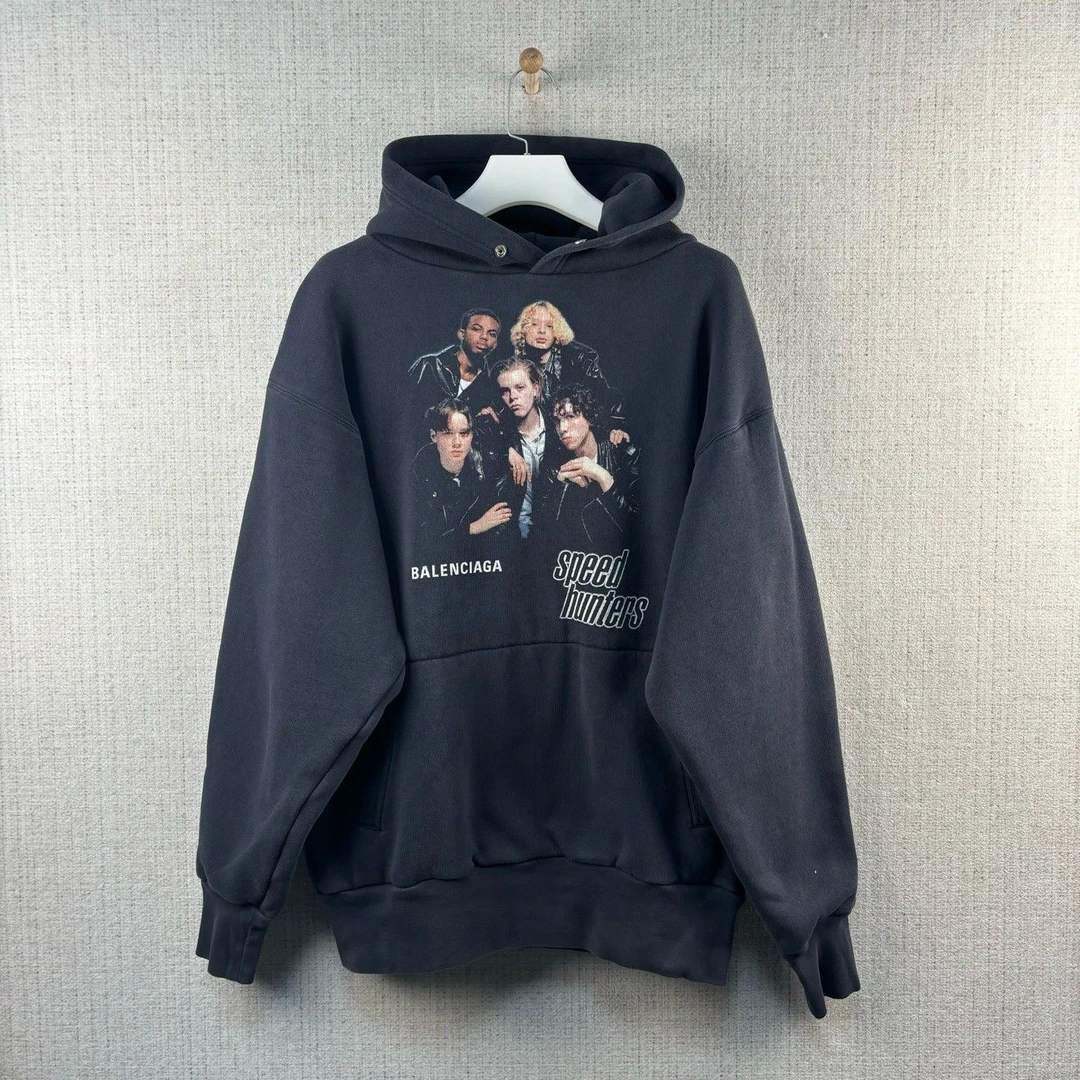 未使用 Balenciaga/巴黎世家 乐队印花连帽长袖卫衣/尺码S/9087
