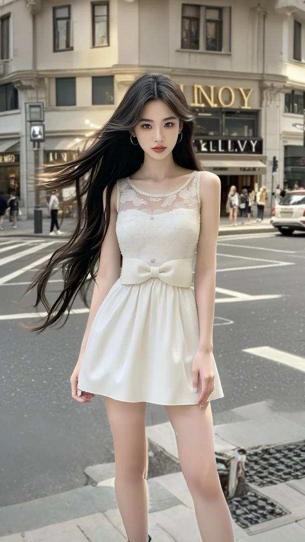 2025夏季新款甜美纯欲白色圆领收腰蝴蝶结设计感连衣裙女小众时尚