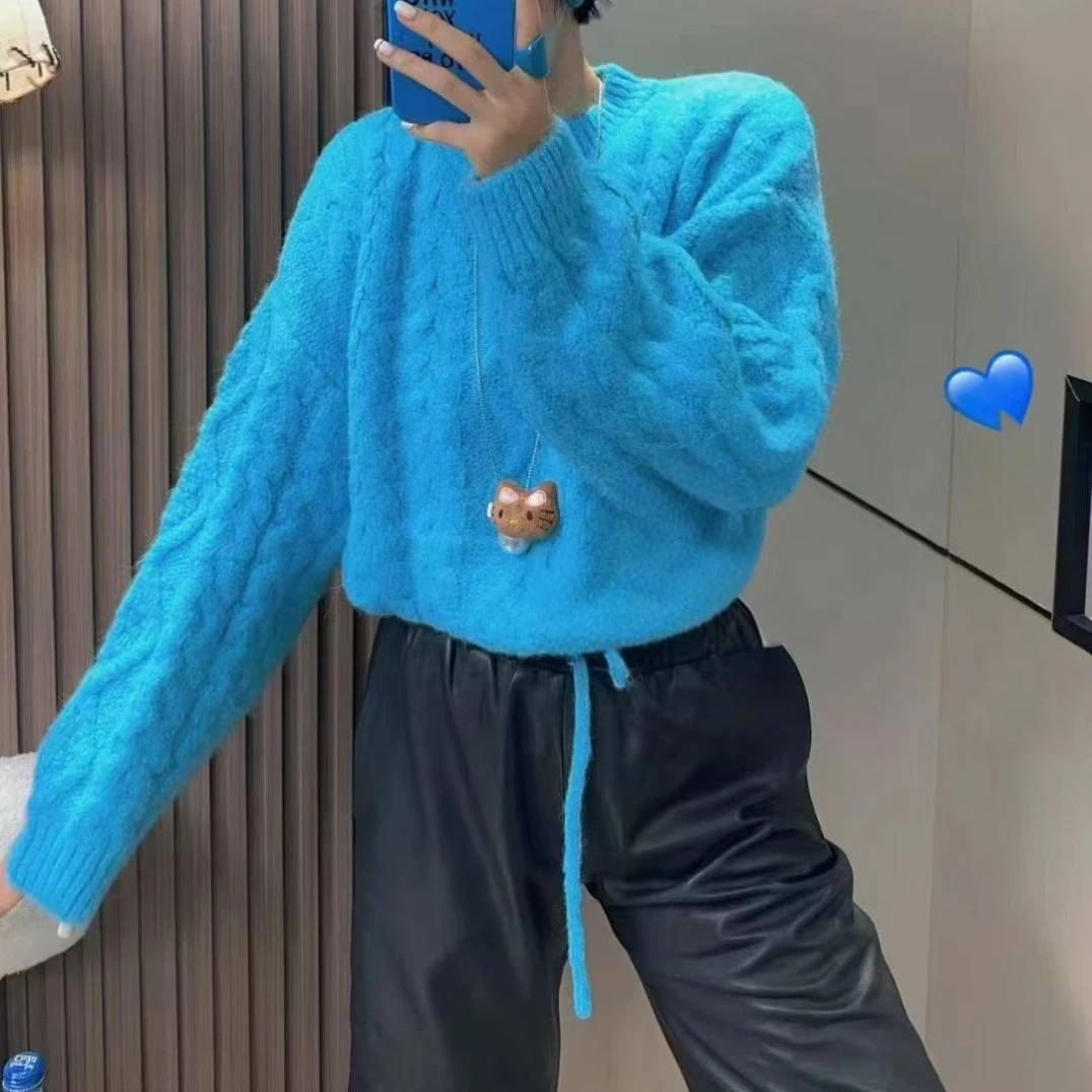 保暖女针织圆领毛针织衫厚款冬季网红秋季上衣套头时尚秋冬百搭