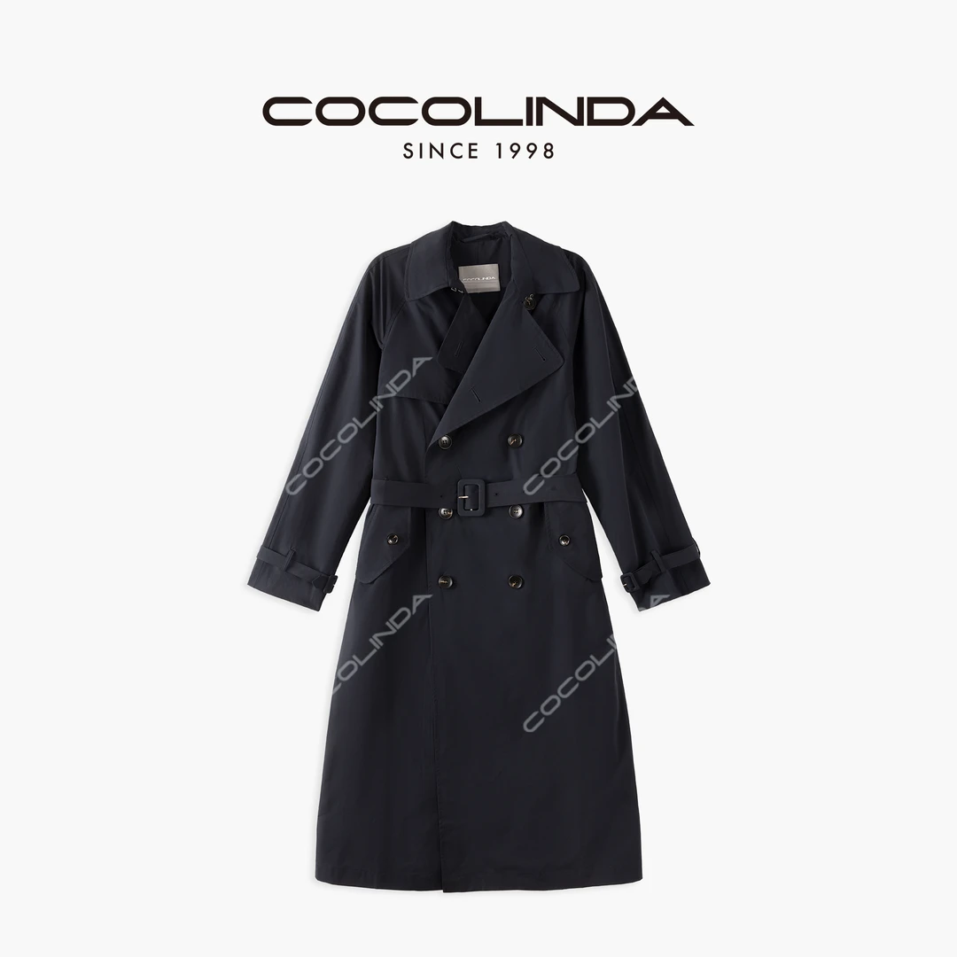 COCOLINDA  | 拉夫风英伦单面老钱藏蓝超薄雨绸中长款风衣C3140