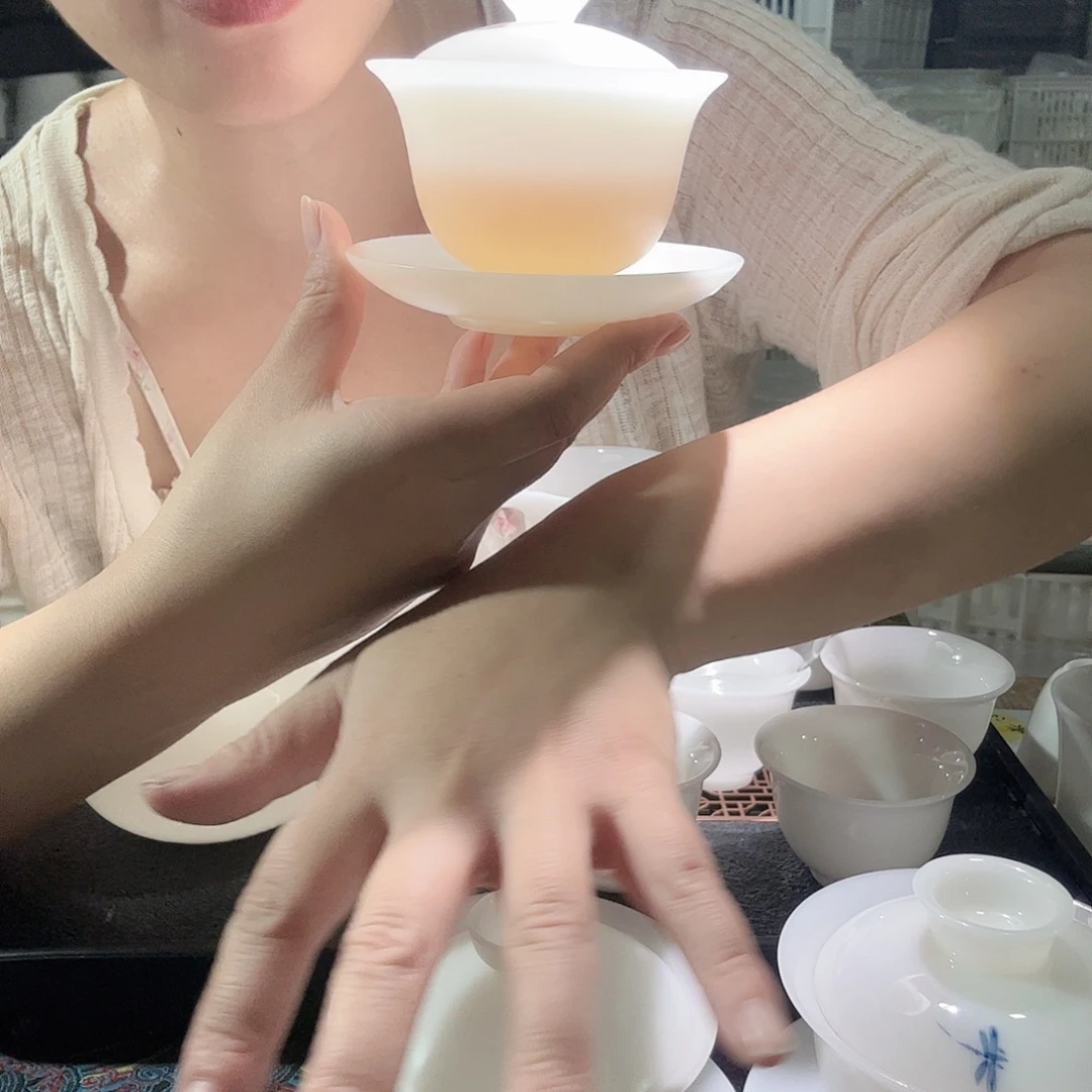 素烧薄胎璞玉陶瓷三才盖碗170ml