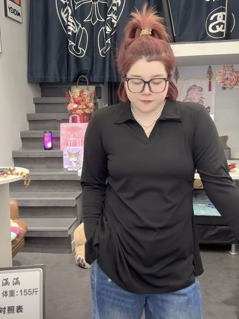 涵涵家~韩系洋气显瘦polo领纯色打底衫#20606