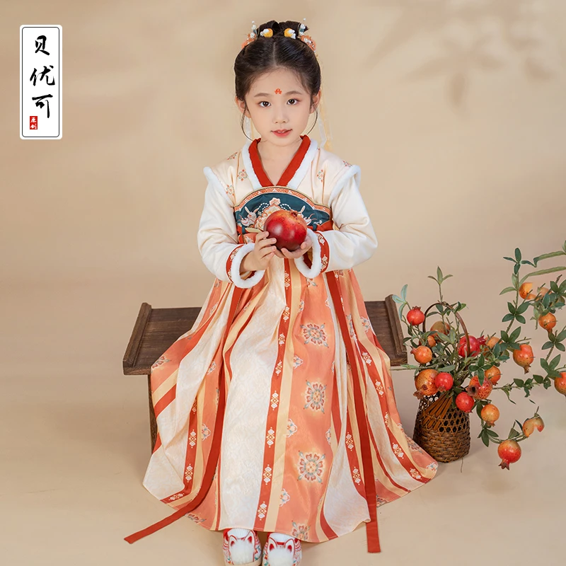 汉服女童冬季加绒加厚小女孩襦裙宝宝拜年服兔年唐装汉服新款兔子