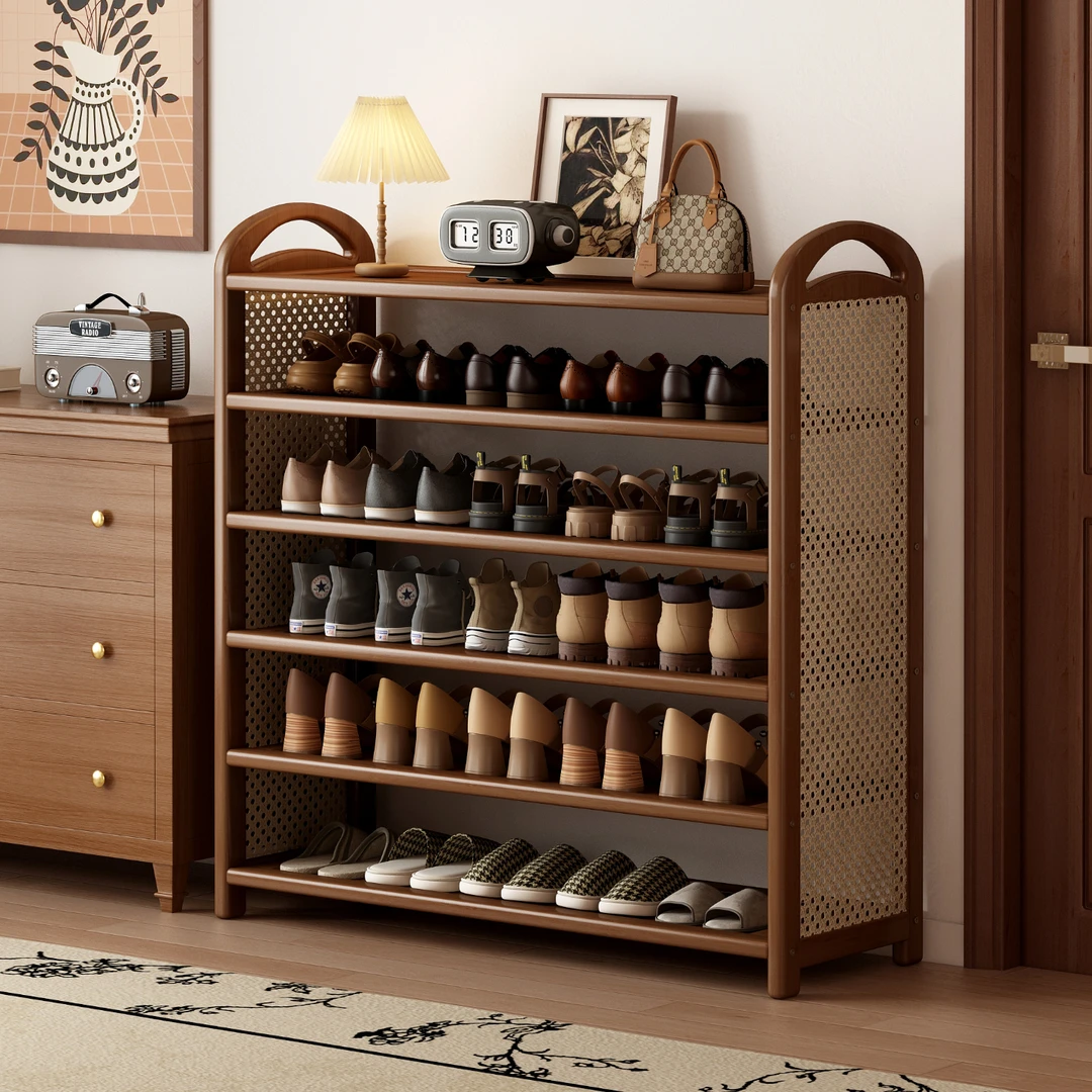 鞋架子多层家用门口轻奢高级感2025新款入户门窄小复古风藤编鞋柜
