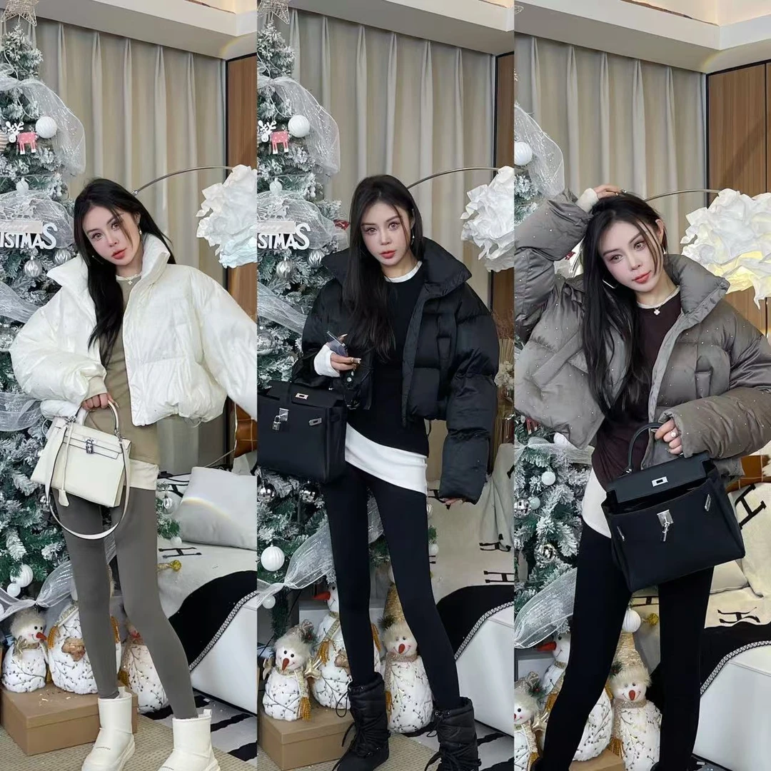 YR13依美丁时尚重工烫钻立领短款羽绒服百搭显瘦网红保暖潮流