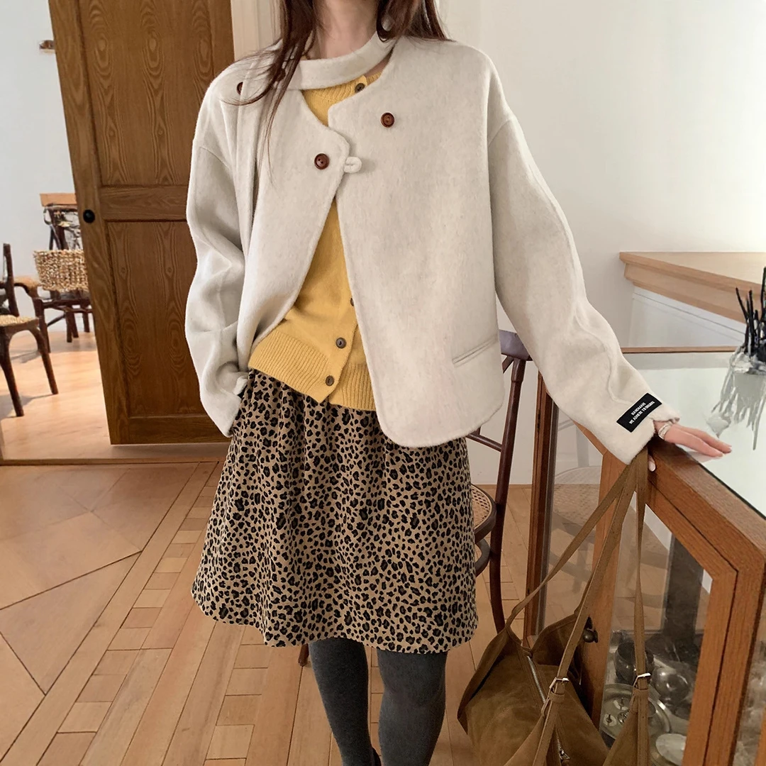 VONSRMAN小众设计感飘带毛呢外套女冬季2025新款休闲气质宽松上衣