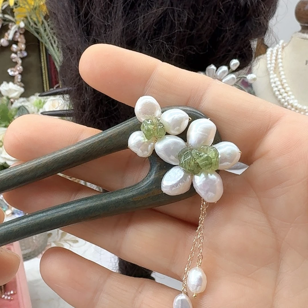 七***七银S925镶嵌淡水珍珠发饰
