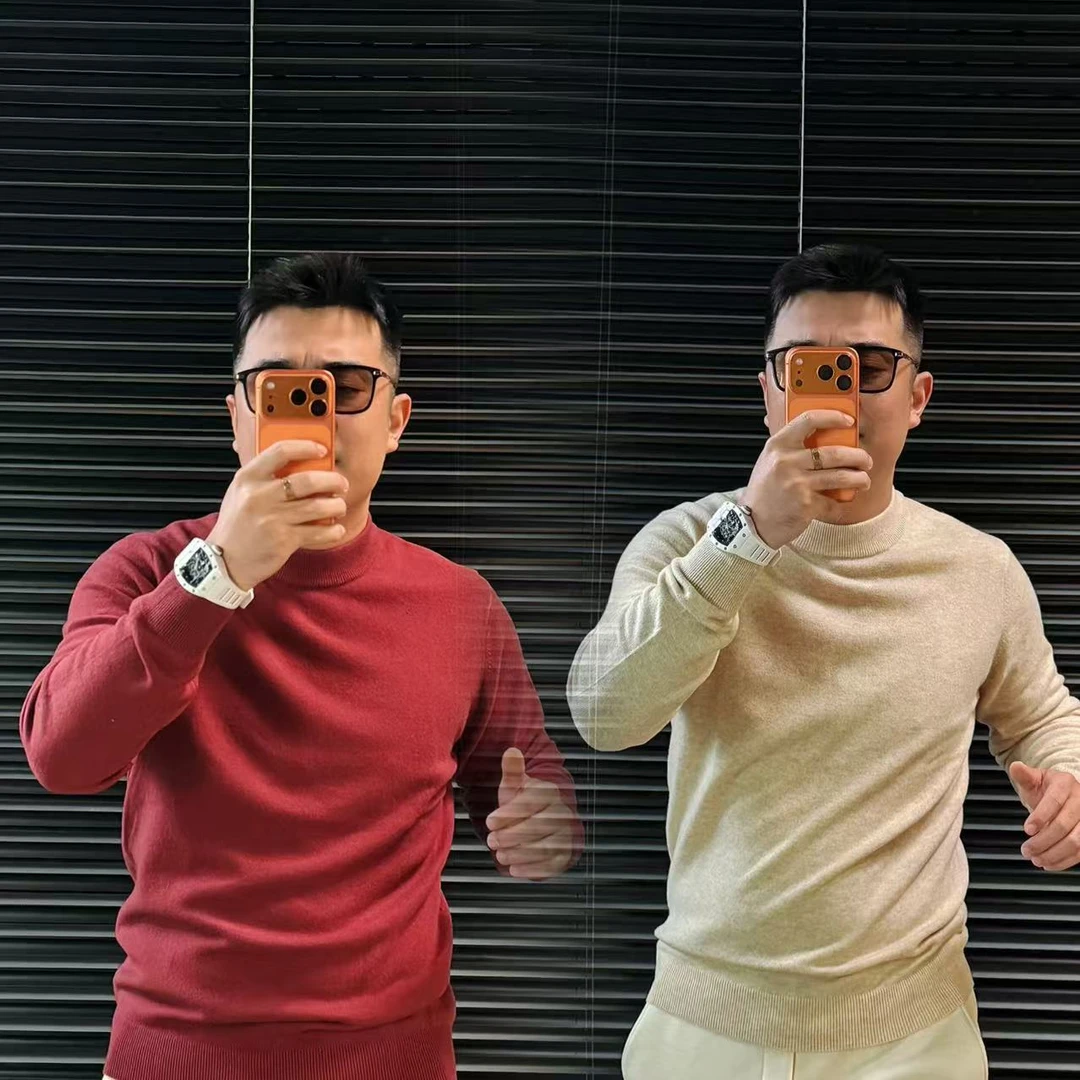 【绵羊毛+山羊绒 】新款男士圆领修身纯色百搭休闲保暖长袖内搭2501