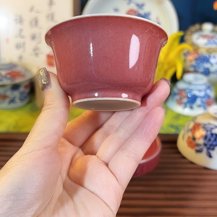 陶瓷杯子广琛公豇豆红马蹄主人杯（气窑）