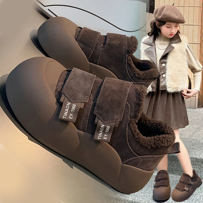 女童棉鞋2025冬季新款儿童加绒加厚雪地靴软底防滑中大童毛毛鞋子