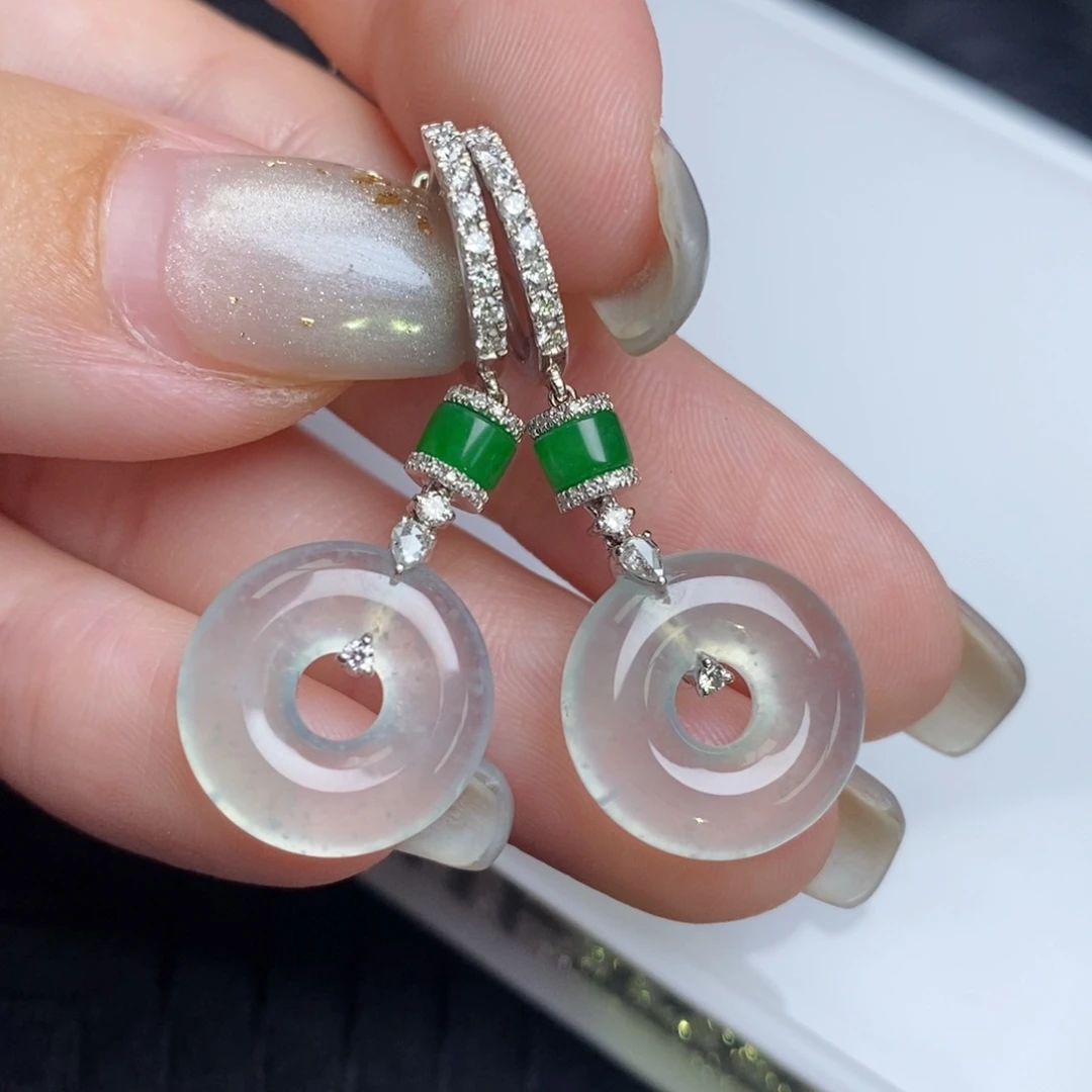 翡翠18K金镶嵌耳饰冰圈圈