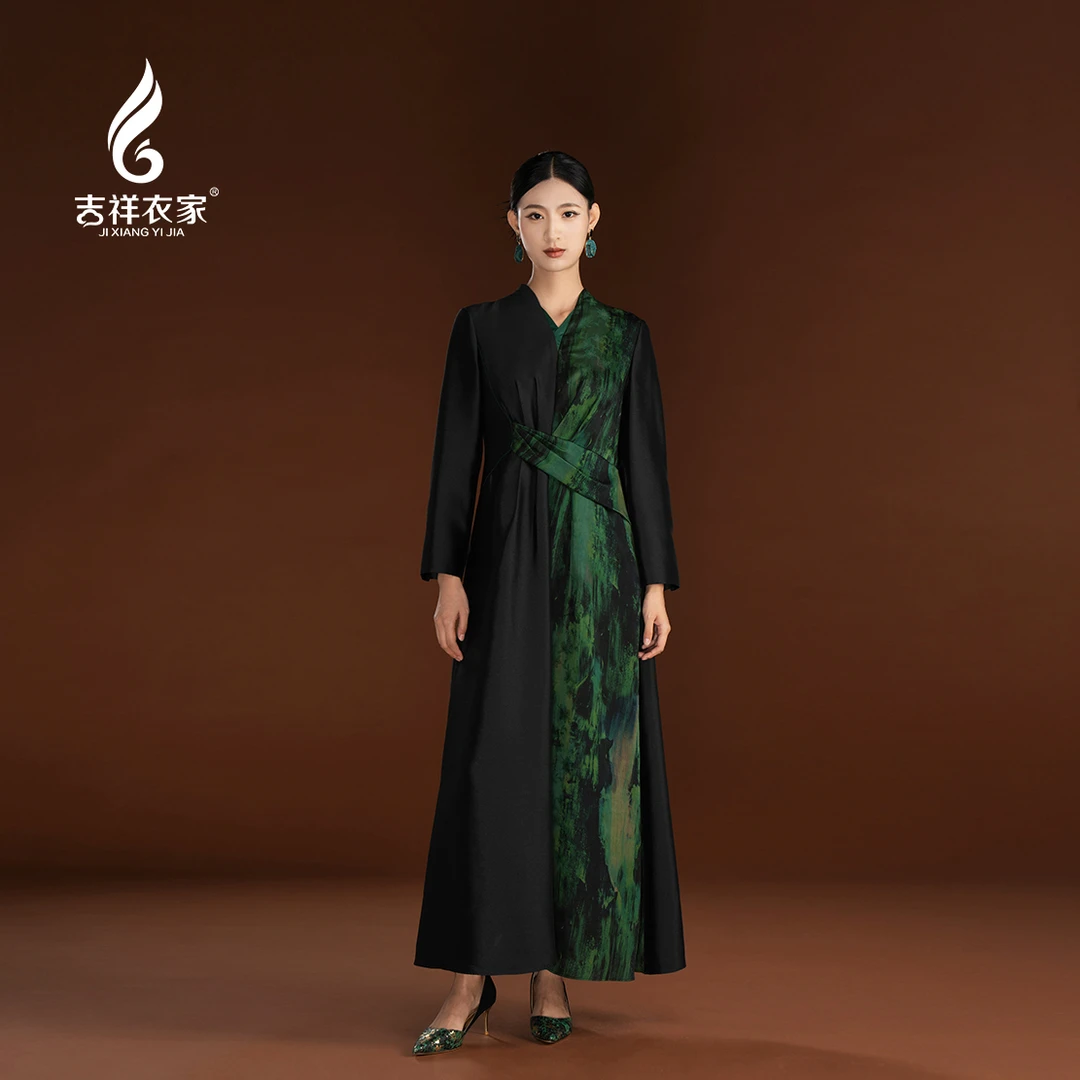 JIXIANGYIJIA/吉祥衣家芳洲杜若气质连衣裙秋冬中国风943237148