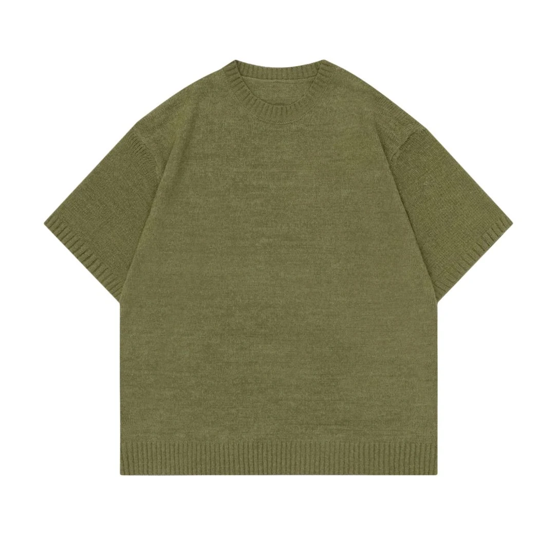 PANPAN夏季圆领针织纯色透气凉感简约宽松百搭复古港风短袖上衣男