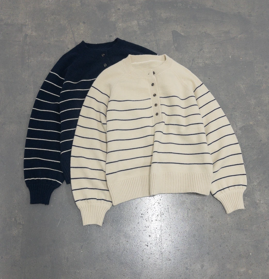 hd【针织系列】针织态度 好好看 秋冬圆领显瘦毛衣 百搭条纹针织衫