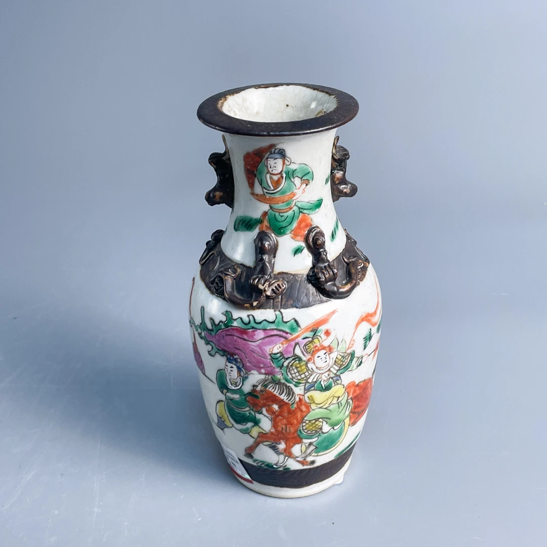 晚清仿哥釉铁骨泥刀马人物故事盘螭龙瓶-M25LC005526-02
