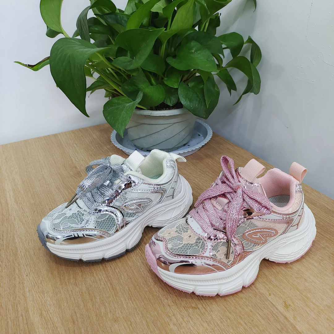 【实体款】德尔惠夏季单网女童运动鞋时尚轻便百搭透气网儿童鞋3858