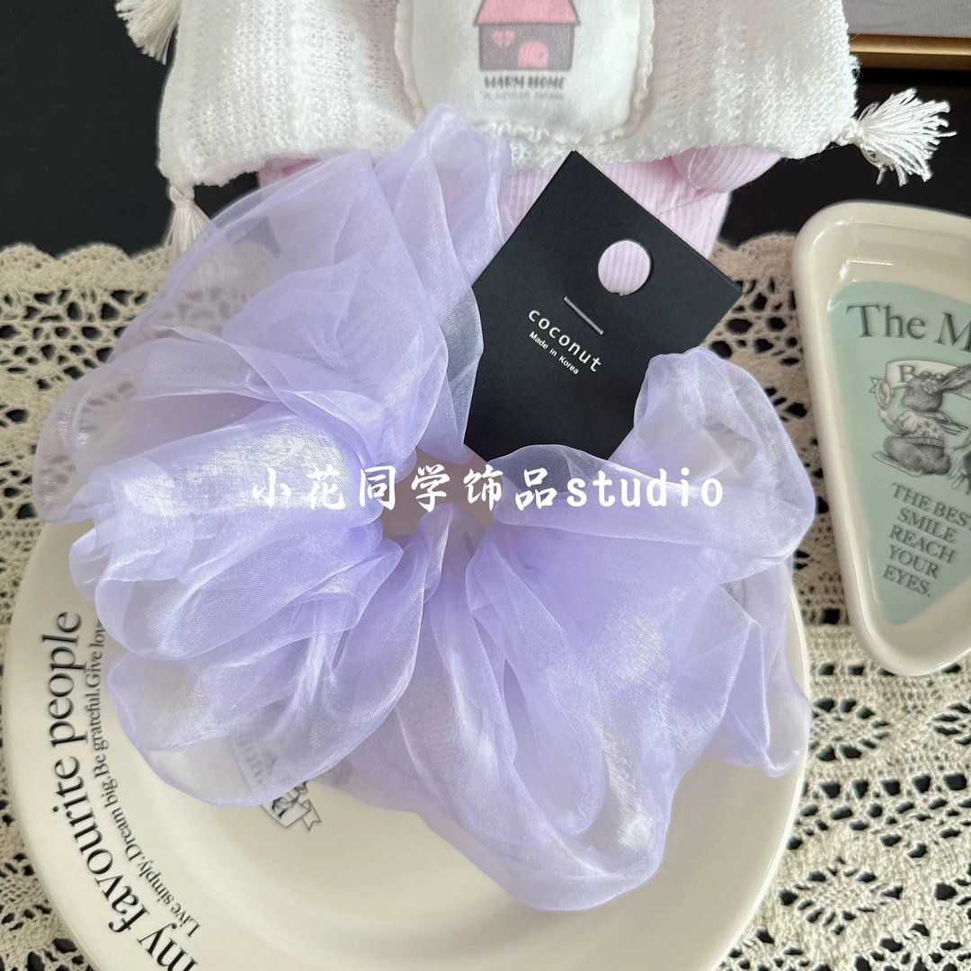 韩国发饰2025新款高级感精致紫色嫩黄色粉色白色欧根纱珠光发圈