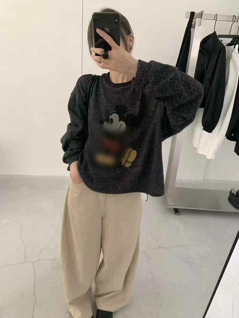 【银子亲选】长袖百搭套头圆领卫衣加绒加厚款米奇