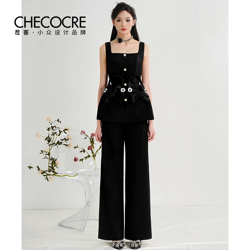 茬客随性自在时髦套装裤25夏新设计感背心上衣阔腿长裤CM490670AB