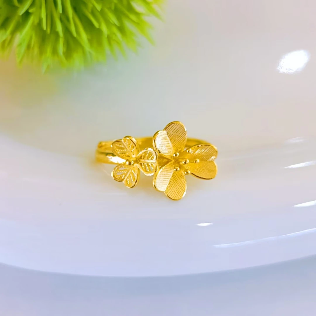 【富远黄金】足金两朵花戒指活口