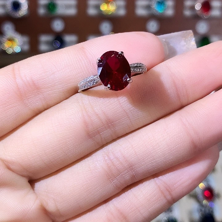 银S925镶嵌红宝石戒指酒红白810