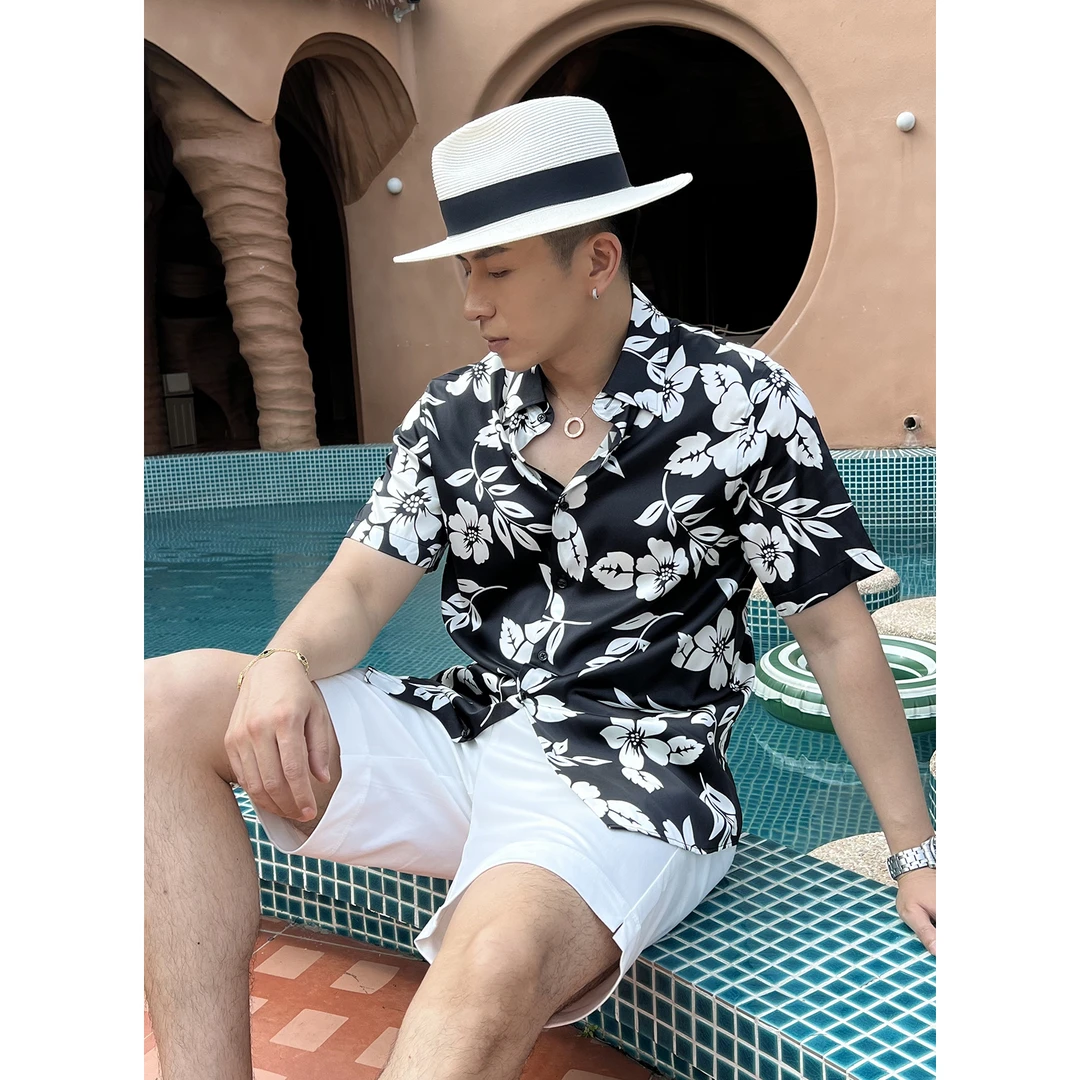 言吉男装高端新品休闲真丝衬衫夏季新款时尚桑蚕丝衬衣YJ562