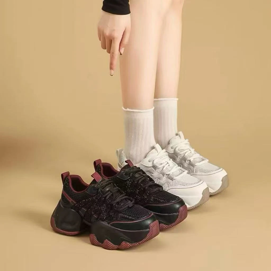 厚底老爹鞋女款2025新款秋季复古增高小白鞋超火松糕休闲鞋2389