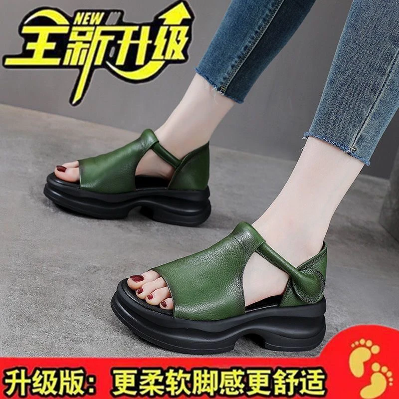 夏季新款软皮厚底鱼嘴凉鞋女2025爆款休闲百搭一字拖外穿轻便拖鞋