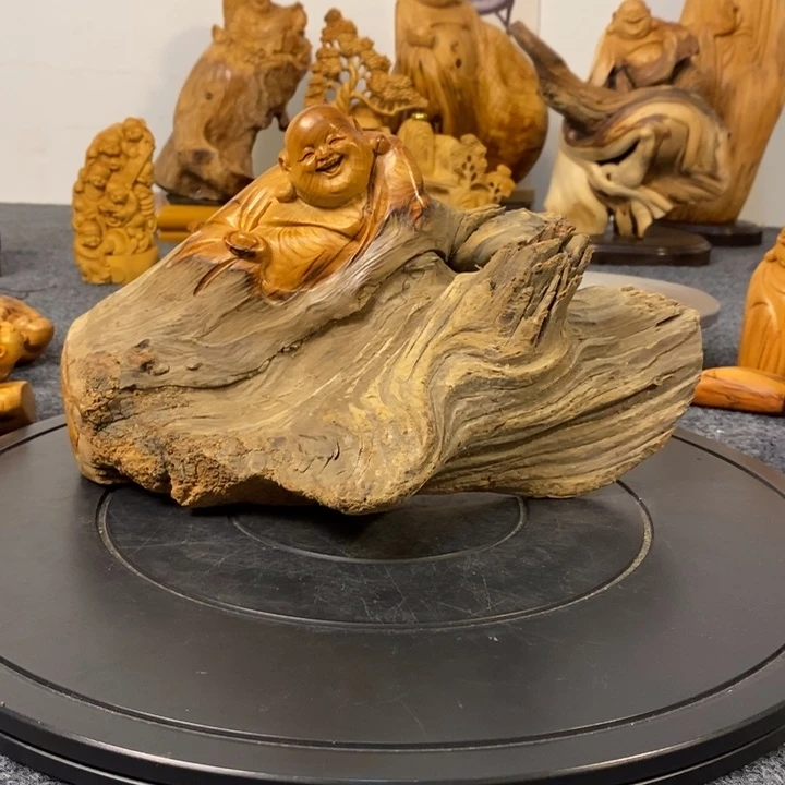 柏木崖柏弥勒佛摆件根雕工艺品