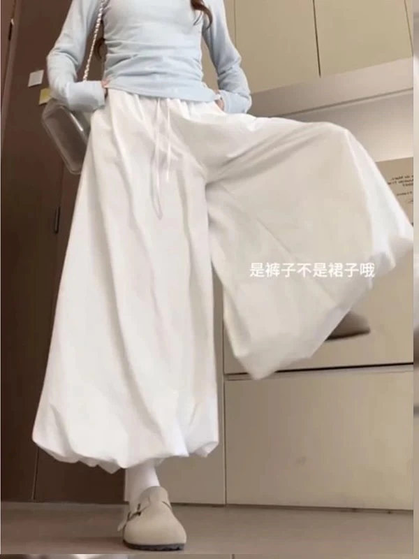 夏季新款女高腰花苞裙裤胖mm显瘦遮肚休闲阔腿裤