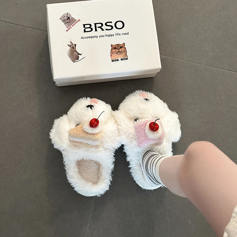 可爱卡通蛋糕小狗毛毛拖鞋女2025秋冬新款外穿防滑棉拖鞋包头拖鞋