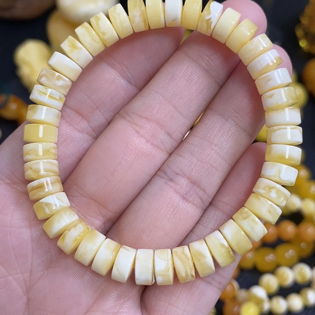 琥珀未镶嵌手串瓷白妖花