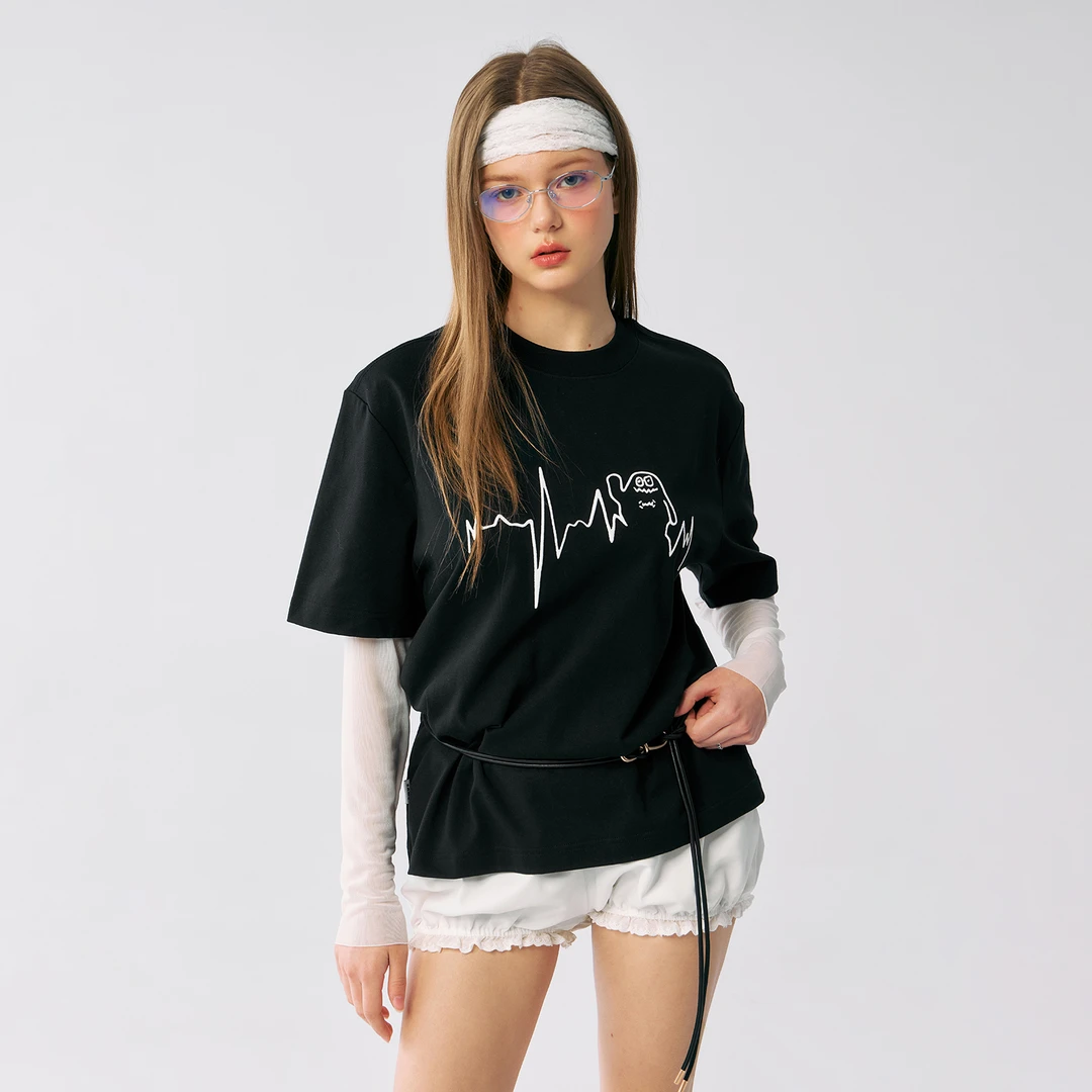 MYSAMESAME心跳声印花新款美式夏天半袖宽松上衣体恤男女款T268