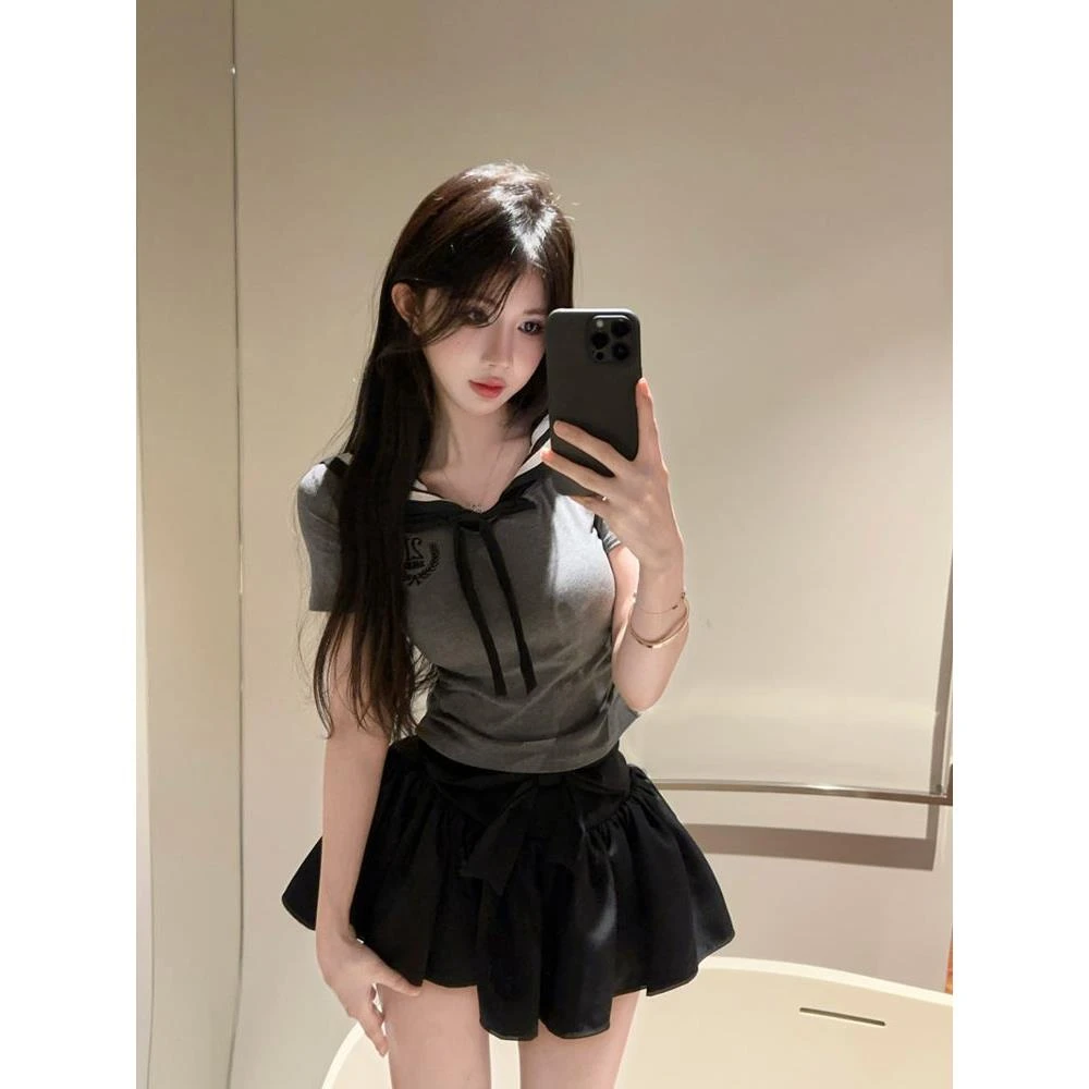 夏季jk制服套装女短袖修身甜辣妹纯欲海军领上衣高腰半身裙两件套