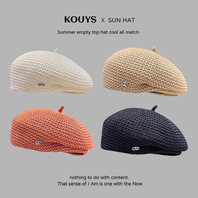 新款日系定型镂空贝雷帽女气质显脸小透气薄款网眼画家帽黑色帽子