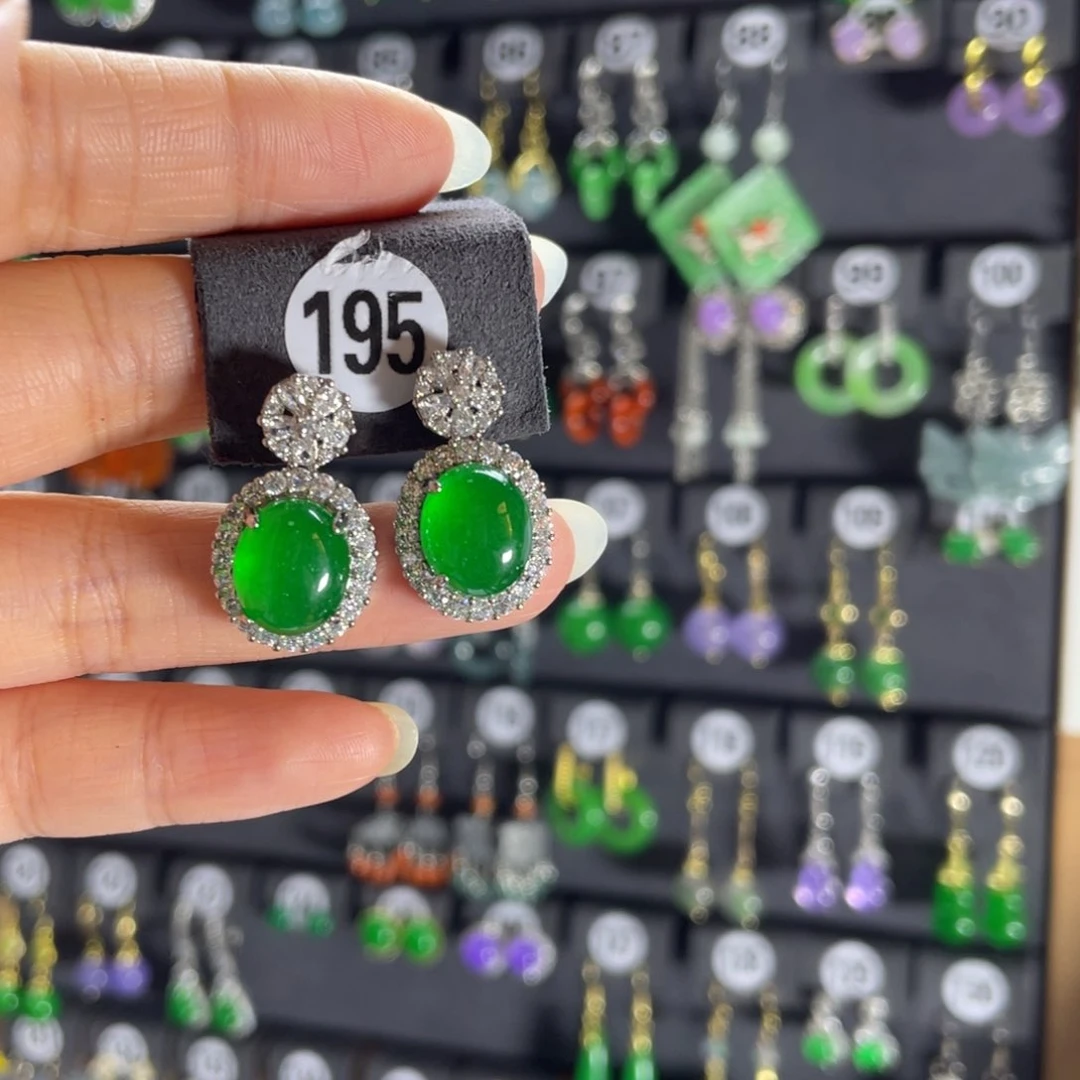 银S925镶嵌翡翠耳饰195