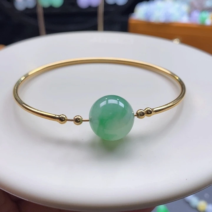 翡翠18K金镶嵌吊坠(不含链)翡翠冰绿珠手镯