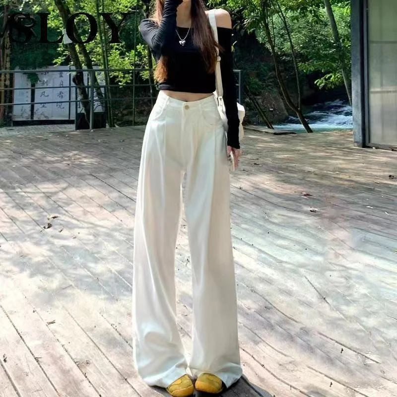 【现货运费险】夏季新款高腰显瘦白色薄款阔腿宽松薄款牛仔裤女