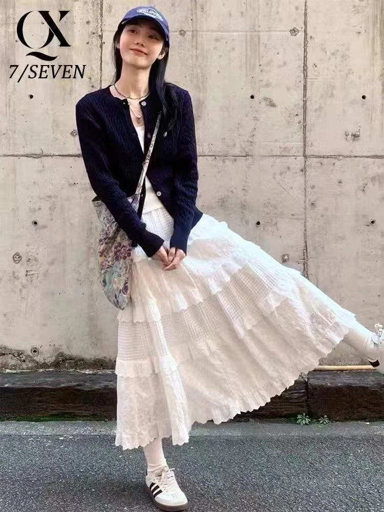 大码针织开衫上衣女吊带背心胖MM蕾丝蛋糕中长裙三件套1660