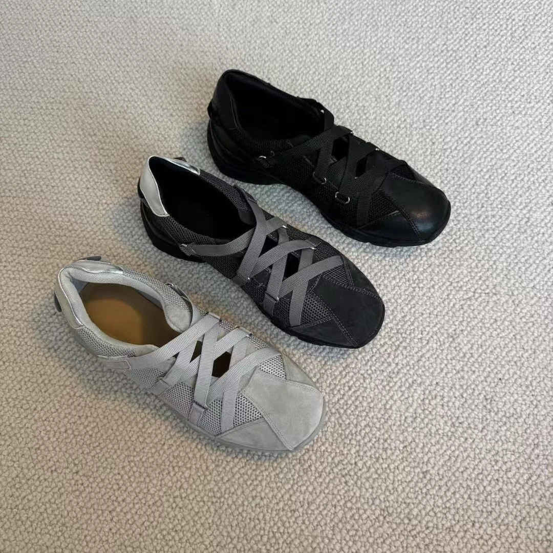 六也「酷帅芭蕾」绕带时髦交叉绑带休闲运动透气厚底舒适单鞋L876