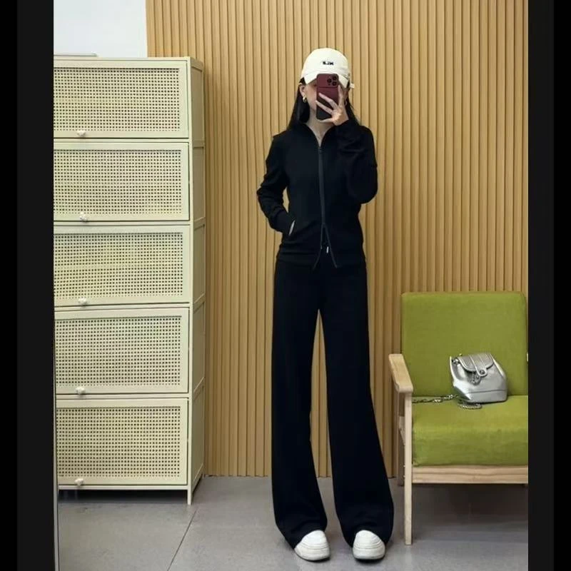 队队定制~【自在无拘】减龄黑色立领休闲套装洋气显瘦运动套装