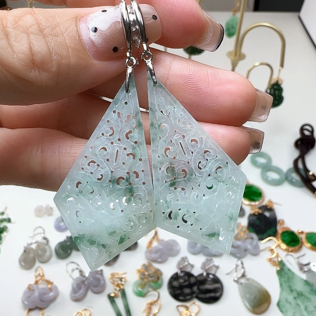 翡翠银S925镶嵌耳饰家*耳钩款