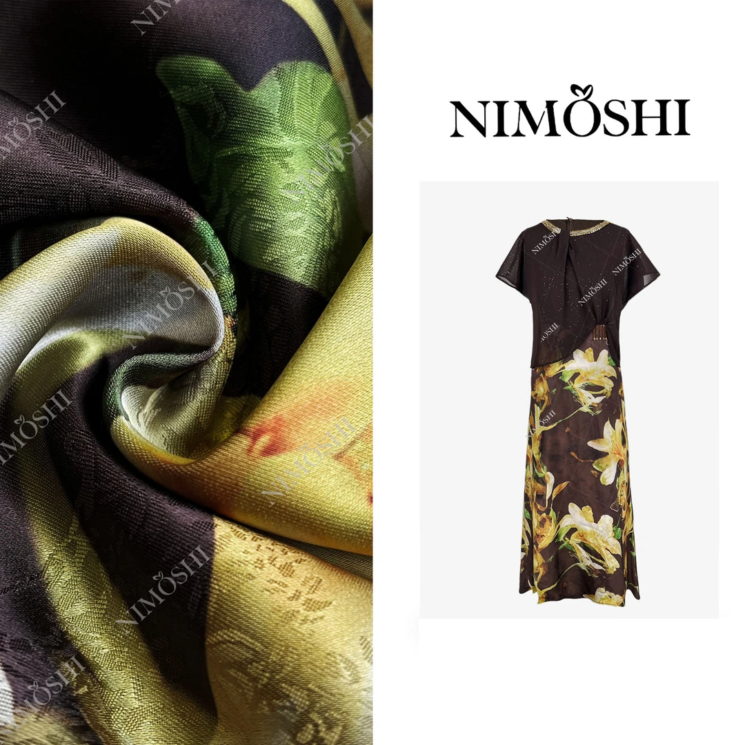 Dan总 夏季新款咖色网纱蕾丝繁星点点设计气质连衣裙Q2147