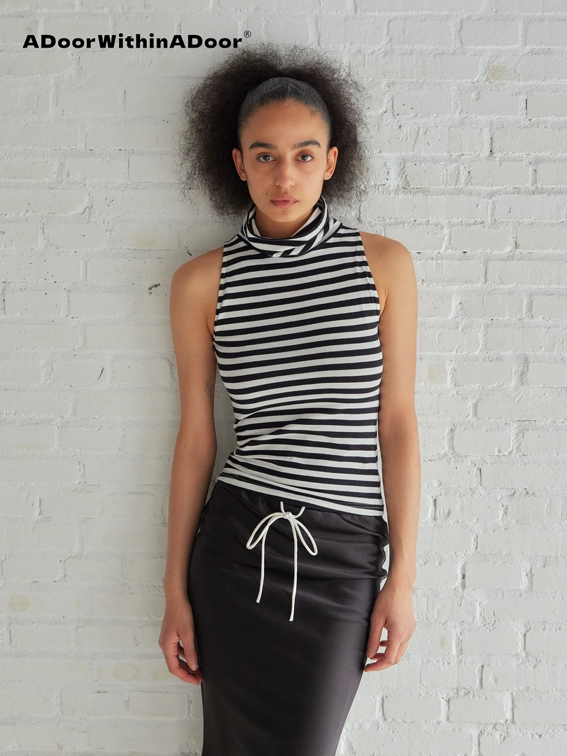adoorwithinadoor条纹弹力高领无袖背心2025夏季新款基础经典内搭