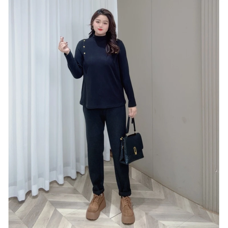 【青苍】花老爷冬季新款气质小高领加绒加厚打底大码PWD32578