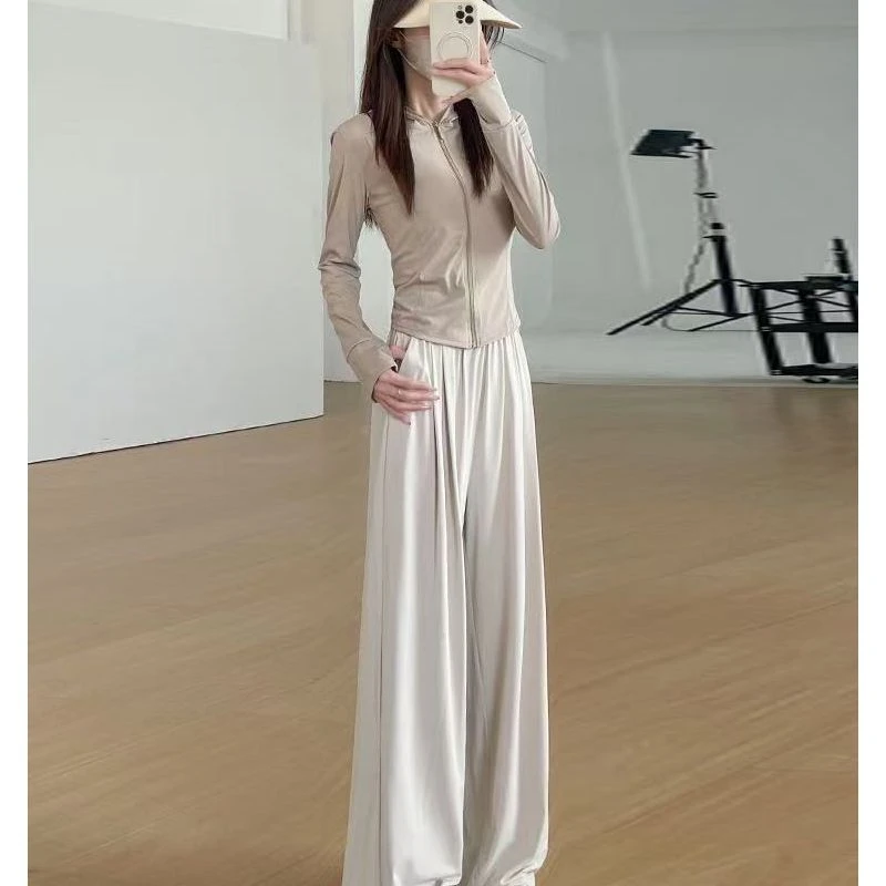 夏季新款240斤大码高弹显瘦垂感凉感防晒阔腿裤裤子