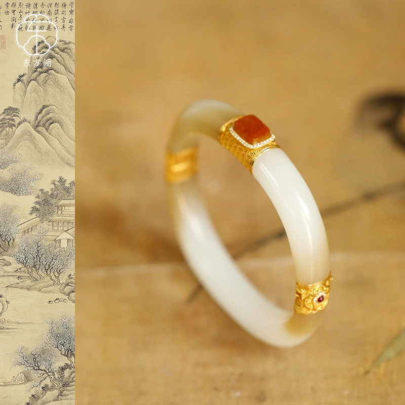 东方俪DOFUNLY【锦秋环】和田玉气质18K金手镯设计款WYSZ熙和