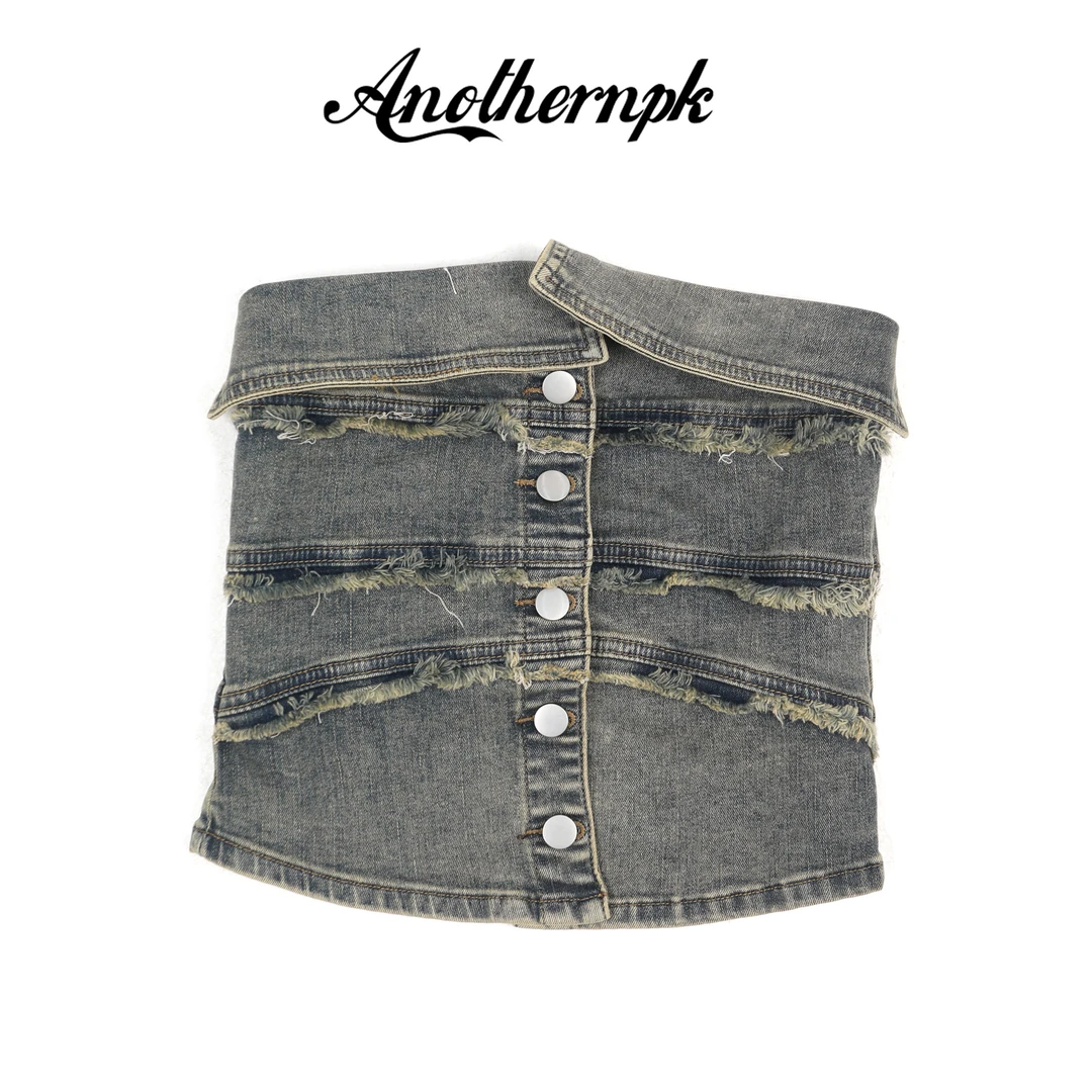 ANPK街头辣妹抹胸背心背心吊带时尚牛仔破洞水洗A5F01C5260